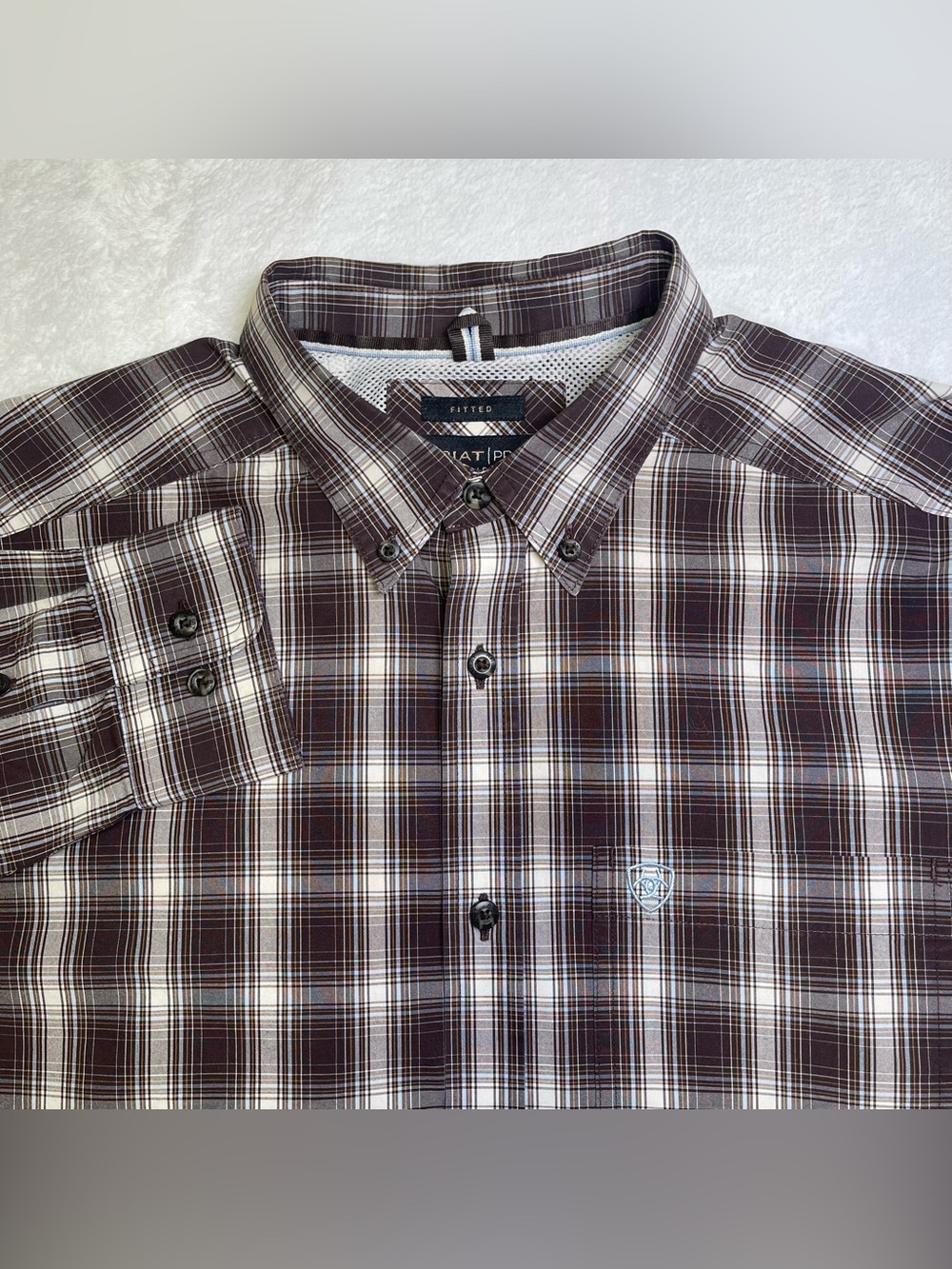 Ariat Pro Series Mens Large Fitted Plaid Button Down Western Work Shirt